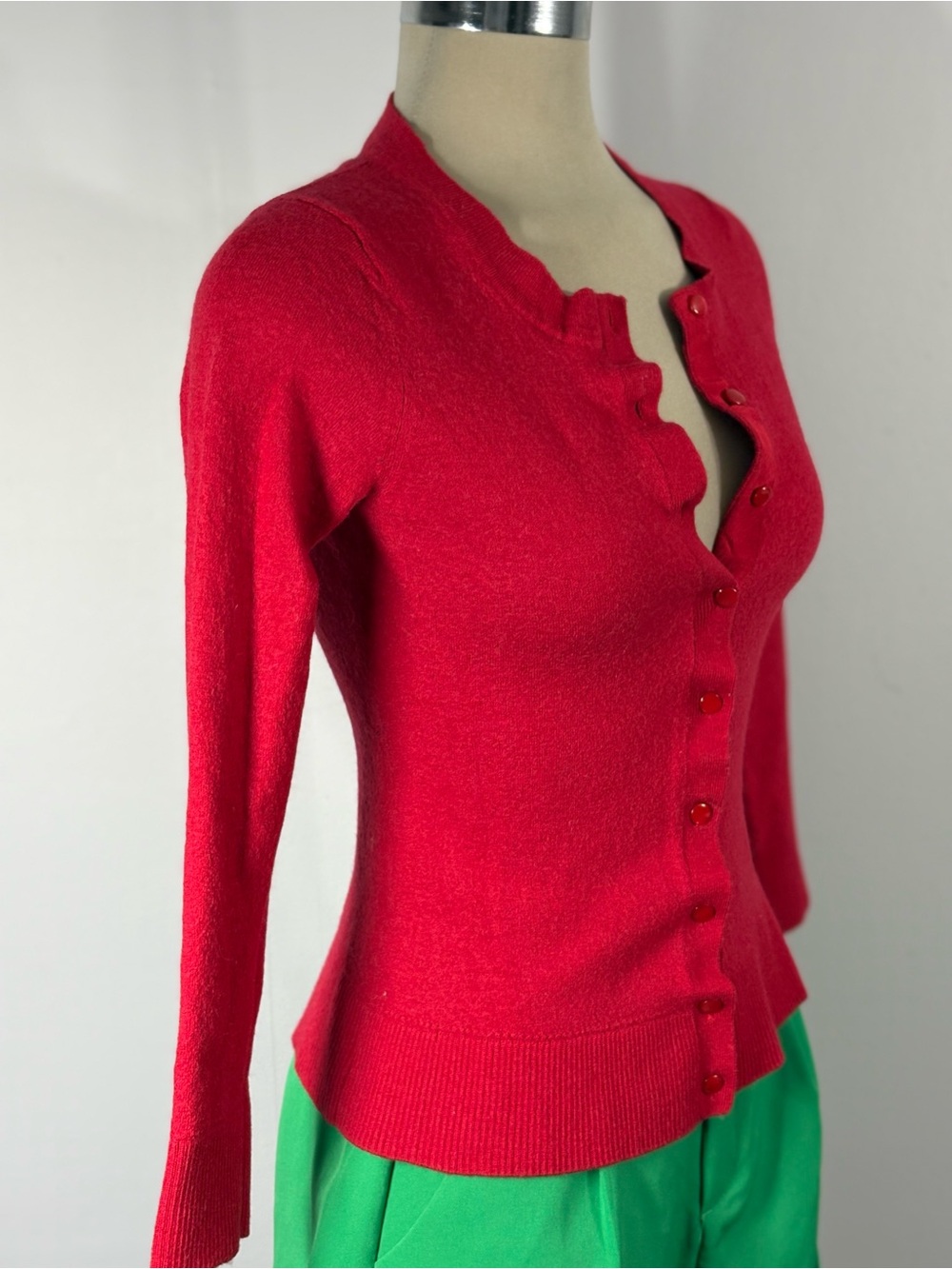 Banana Republic Red Button-Front Ruffle-Edge Cardigan - Picture 4 of 13